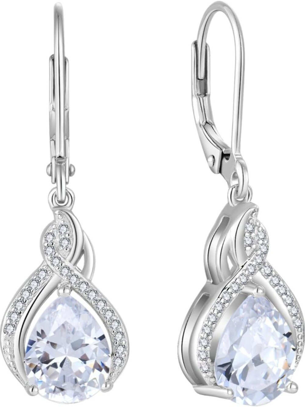 Infinity Teardrop Earrings for Women 925 Sterling Silver Dangle Drop Leverback E